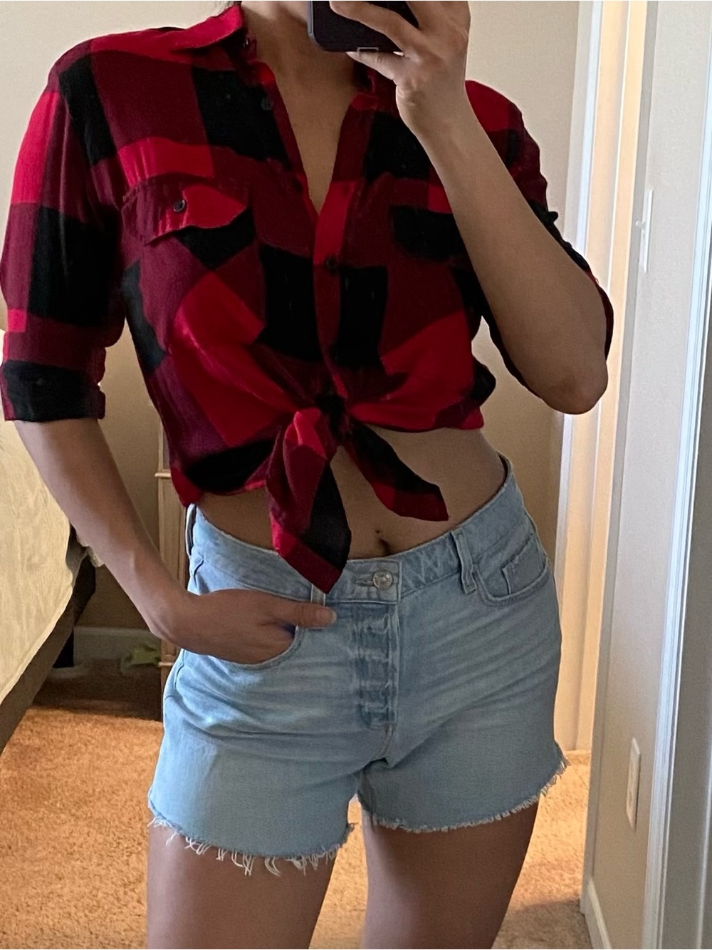 AKIRA Red & Black Plaid Button Down Shirt